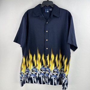 Vtg XG Button Up Shirt Short Sleeve Multicolor‎ Mens Sz L Skulls Snakes Viper